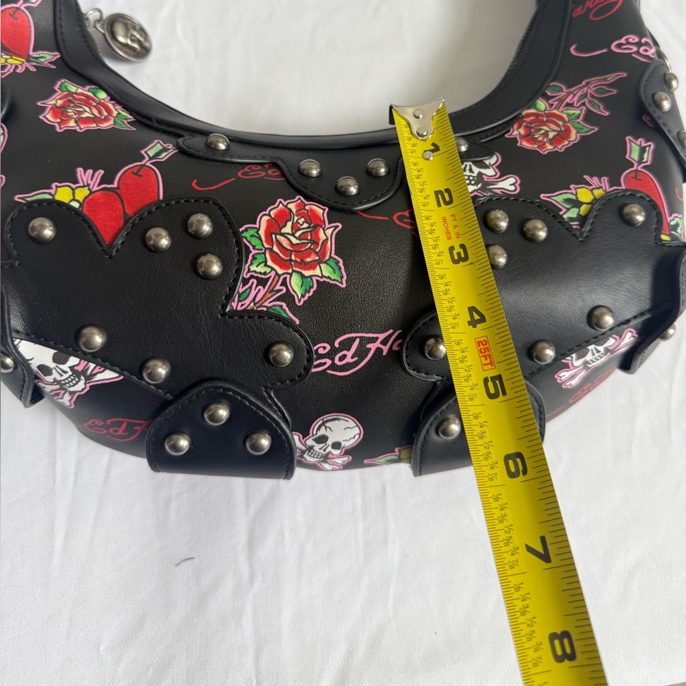 Ed Hardy Black Shoulder Bag with Red Rose & Heart Print - Picture 9 of 11
